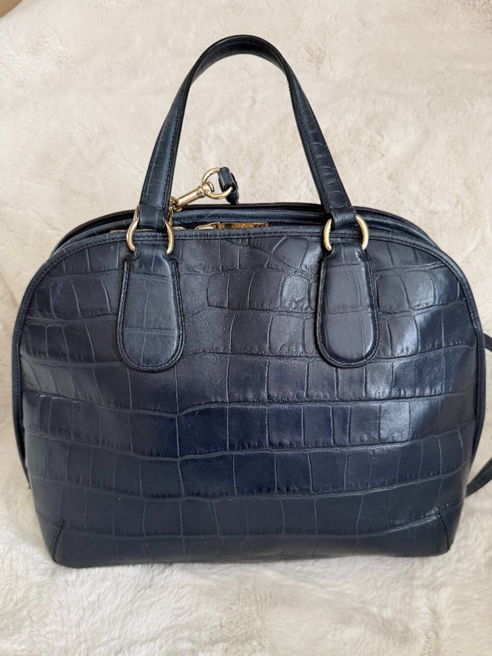 Coach Prince Street Satchel Navy Leather Crocodile-Embossed Crossbody/Handbag - Picture 5 of 16